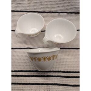 Corelle Butterfly Gold Teacups Set of 3 Vintage Corning Vitrelle Hook Handle USA